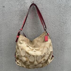 COACH – Signature Canvas Hobo Crossbody with Pink Details